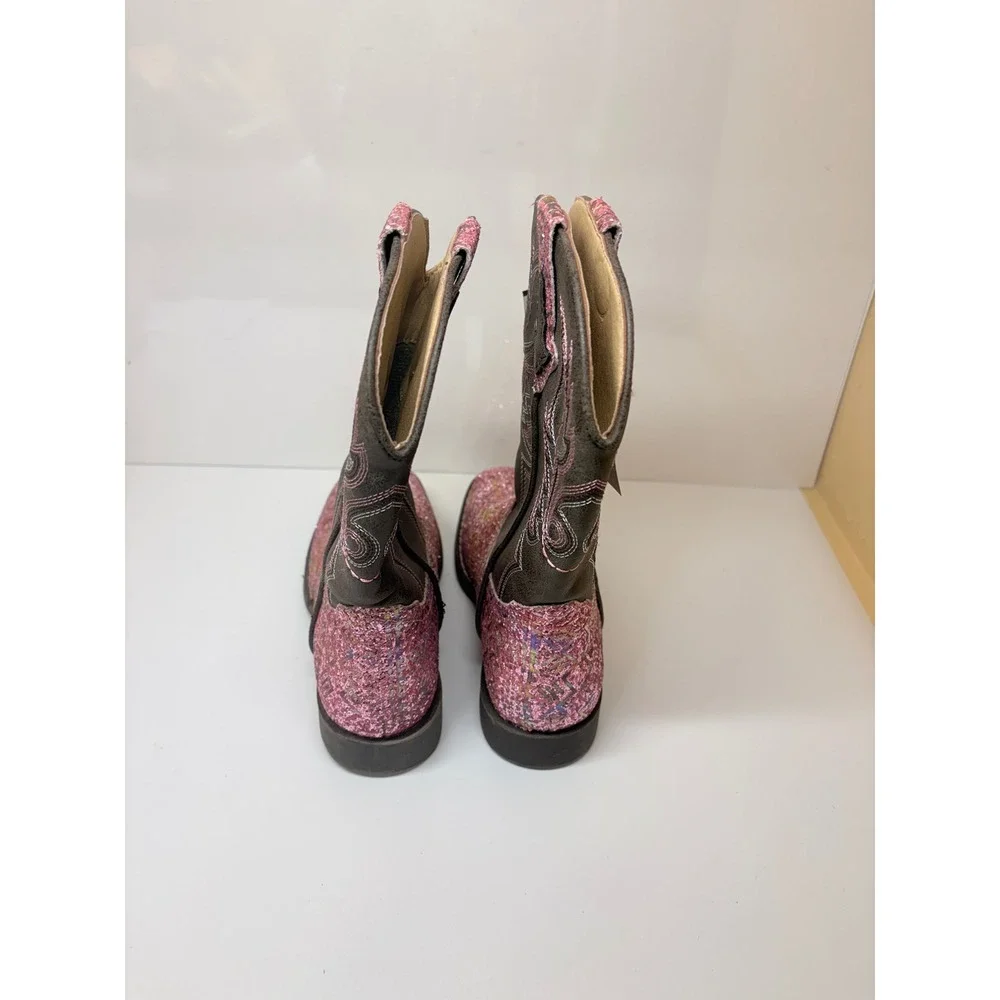 Roper Girls 2  Pink Glitter Brown Aztec Western Boots